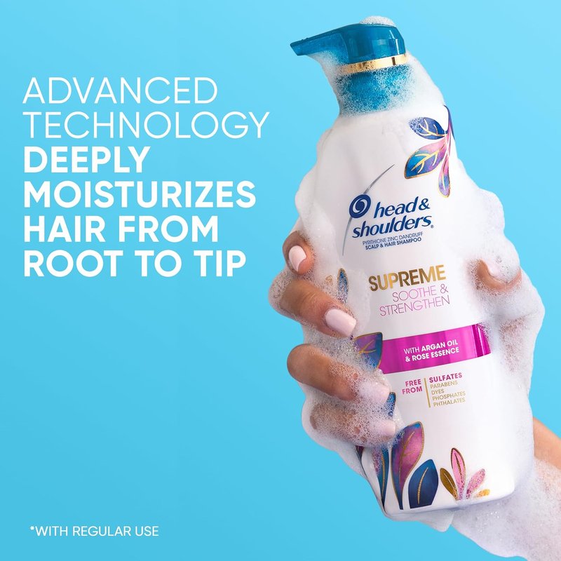 Head & Shoulders Supreme Anti-Dandruff Shampoo - Argan Oil & Rose Essence, 28.2 fl oz | Sulfate-Free, Deep Moisturization