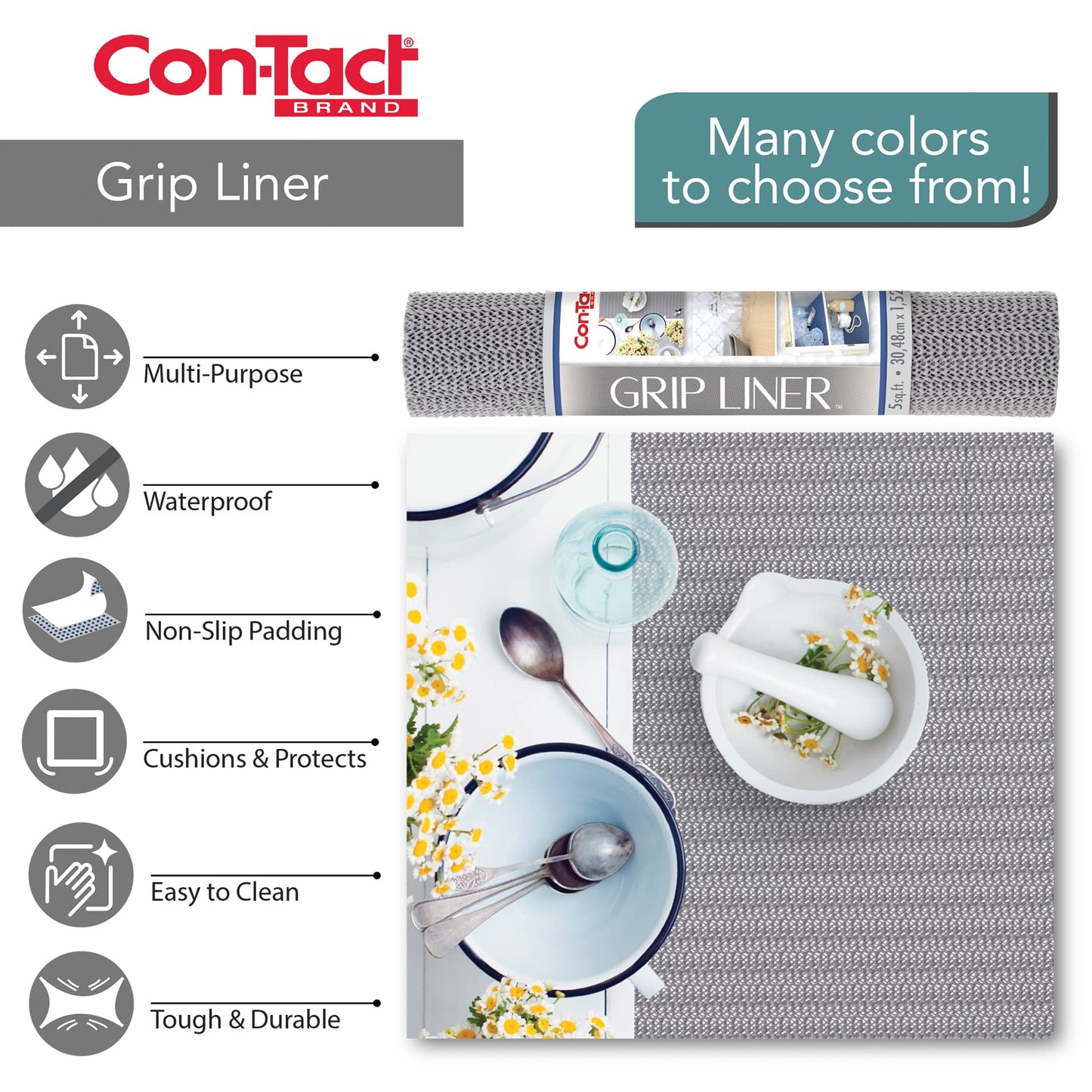 Con-Tact Brand Grip Shelf Liner - Non-Adhesive Drawer Liner | Multi-Purpose Easy-Use Design| Thick & Durable Protection | 20" x 5', Pack of 1 Roll, Taupe