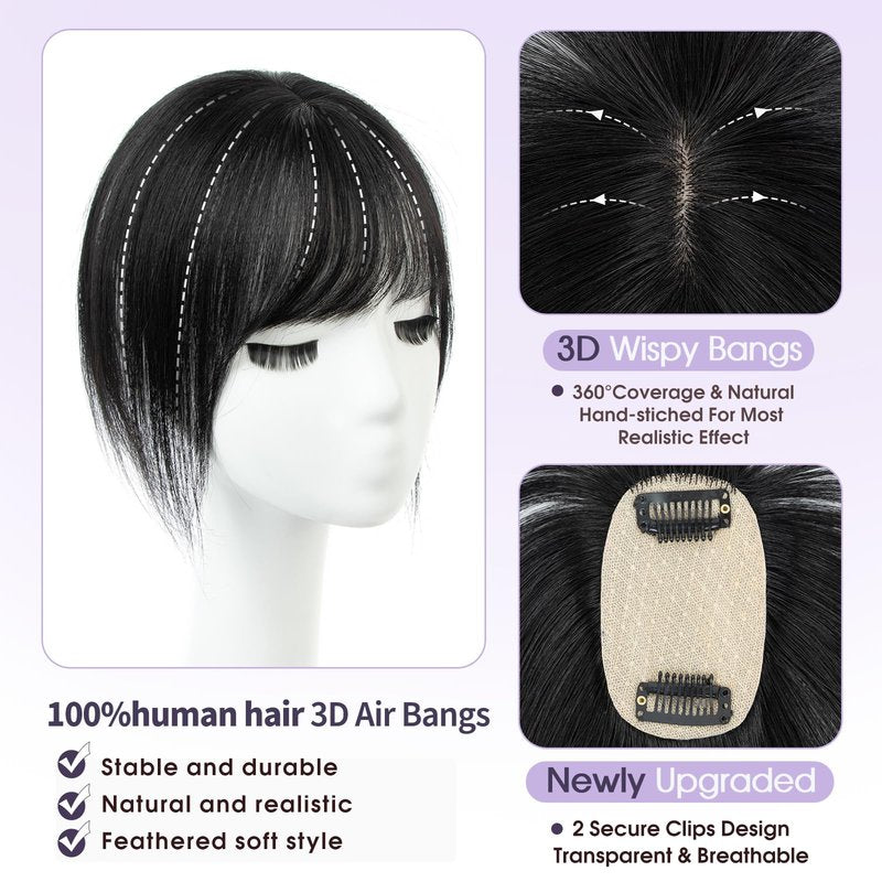 EonLuxe Real Human Hair Topper for Women with Thinning Hair 100% Real Remy Hair Topper for Women, Clip In Hairpiece for Thinning Hairpiece for White HairRoots Cover(8inch, Jet Black)
