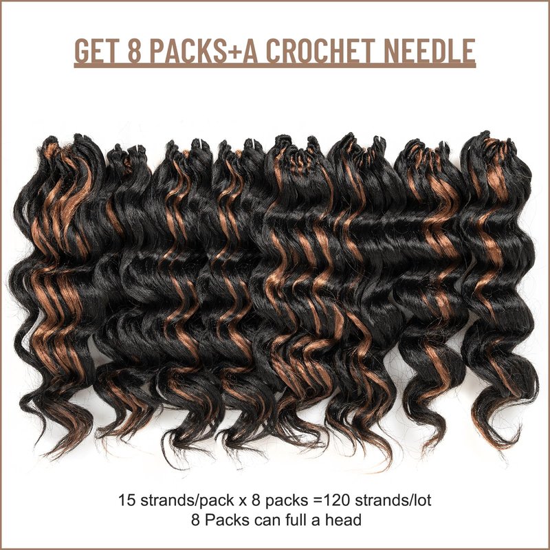 Toyotress Ocean Wave Crochet Hair - 14 Inch 8 Packs Black Mix Brown Highlight Crochet Braids Deep Twist Synthetic Braiding Hair Extensions (14 Inch, P1B/30-8P)