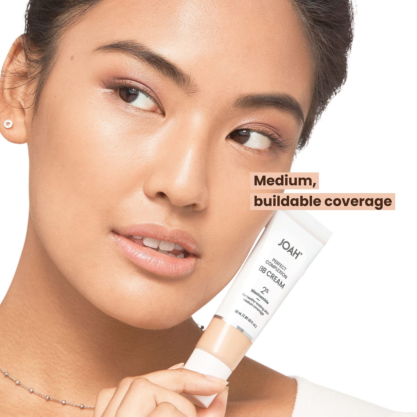 JOAH Beauty Perfect Complexion BB Cream with Hyaluronic Acid and Niaciminade,Korean Makeup with Medium Buildable Coverage,Evens Skin Tone,Lightweight,Semi Matte Finish,Tan with Neutral Undertones