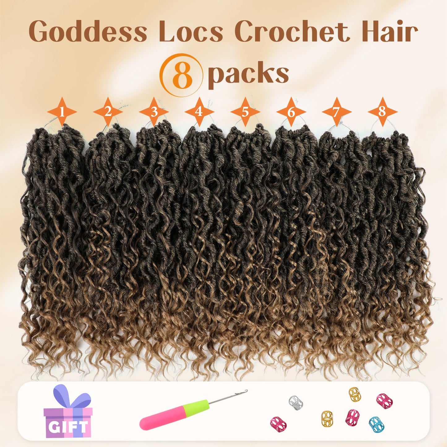Callia Goddess Locs Crochet Hair 18 Inch 8 Packs Faux Locs Crochet Hair for Black Women Pre Looped Crochet Goddess Locs with Curly Ends T27