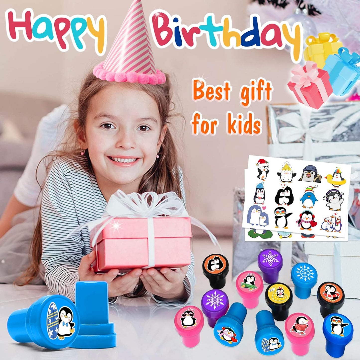 Penguin Party Favors - 36PCS Winter Animal Themed Tattoos & Stamps | Fun Birthday Goodie Bag Supplies for Kids