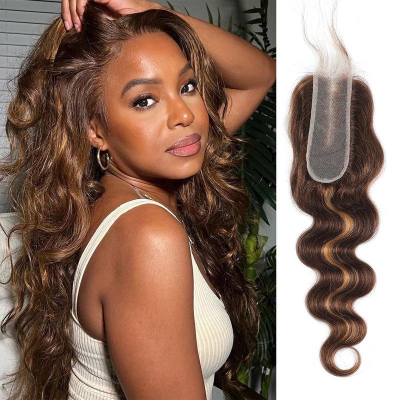 DSEKCAIN P427# Highlight Honey Blonde 2x6 Body Wave Lace Closure 100% Real Human Hair 16 Inch Transparent hd 2x6 Lace Closure