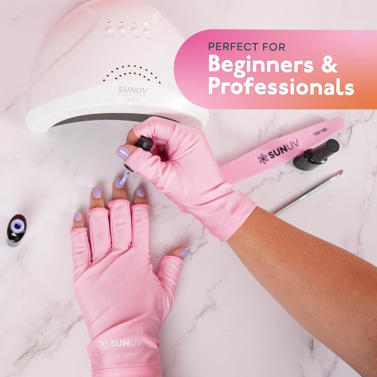 SUNUV UV Light for Nails - User-Friendly Gel Nail Lamp with Pink UV Gloves | Compatible with All Gel Types