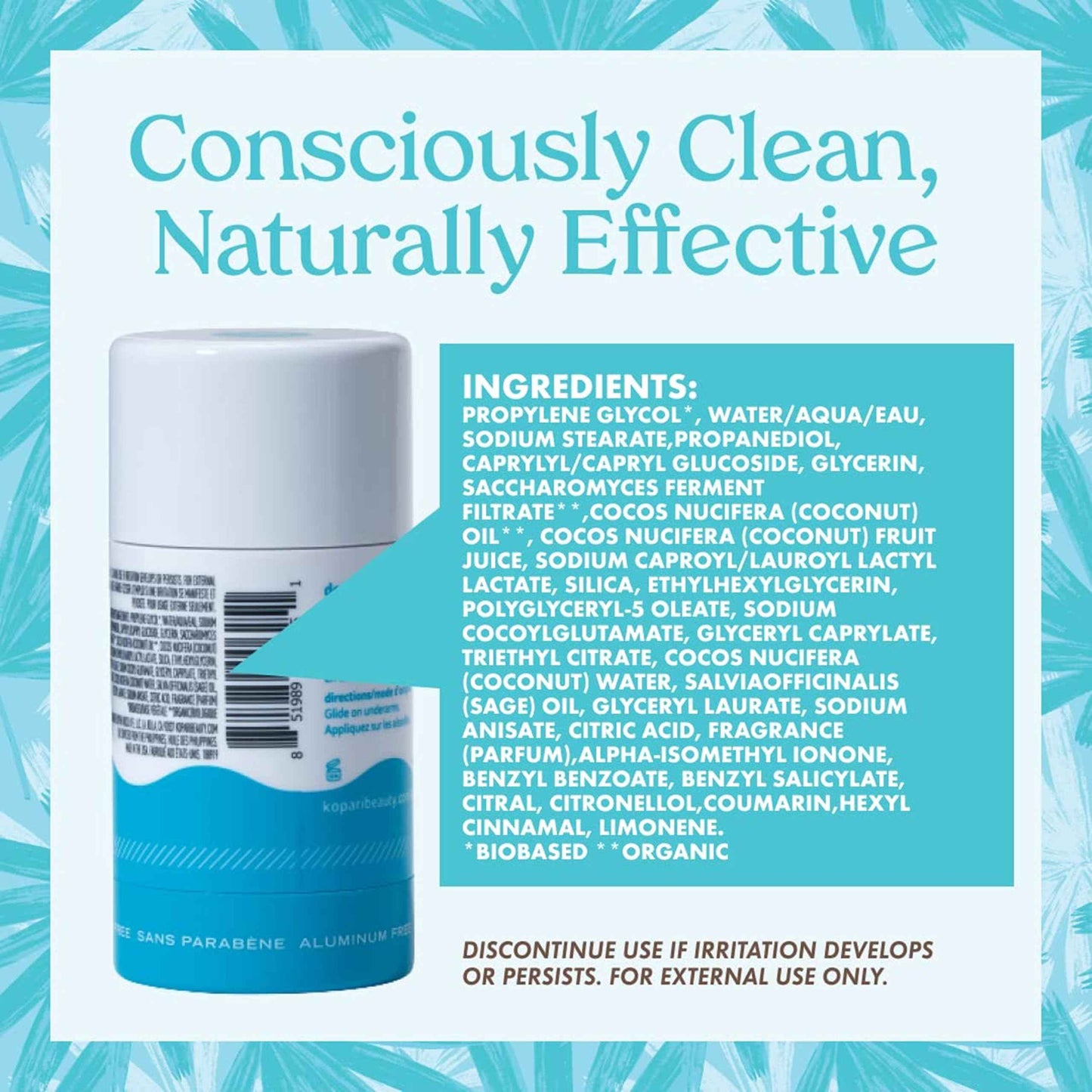 Kopari Aluminum Free Coconut Deodorant, Non Toxic & Clean Plant-Based, No Aluminum, Parabens or Baking Soda, Long Lasting Protection, Original 2 oz