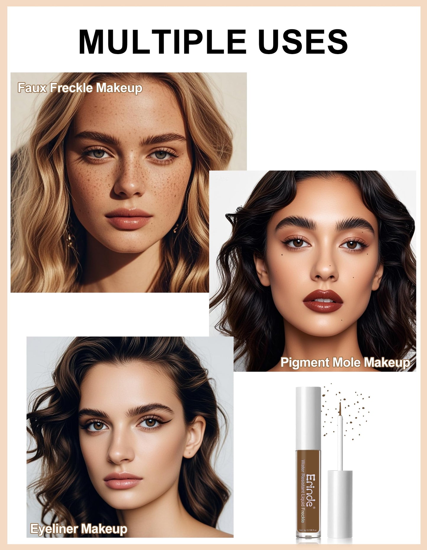 Erinde Faux Freckle Pen Waterproof - Fake Freckles Pen Stamp Liquid, Long-Lasting Natural-Looking Fast-Drying Faux Freckles Face Makeup, Vegan Formula, All Skin Tones, 01 Saddle Brown