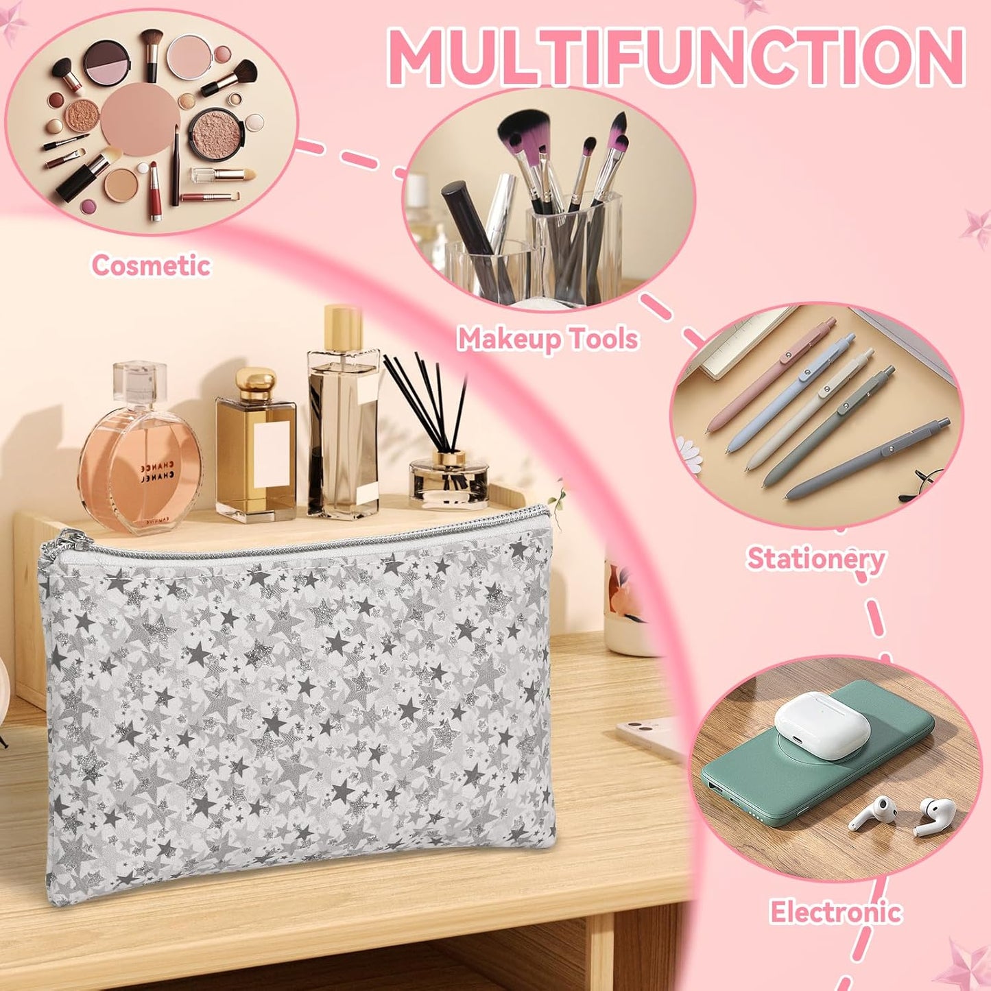Cosmetic Bag Set - 12 Waterproof Makeup Bags with Zipper | Travel Toiletry Organizer in Grey