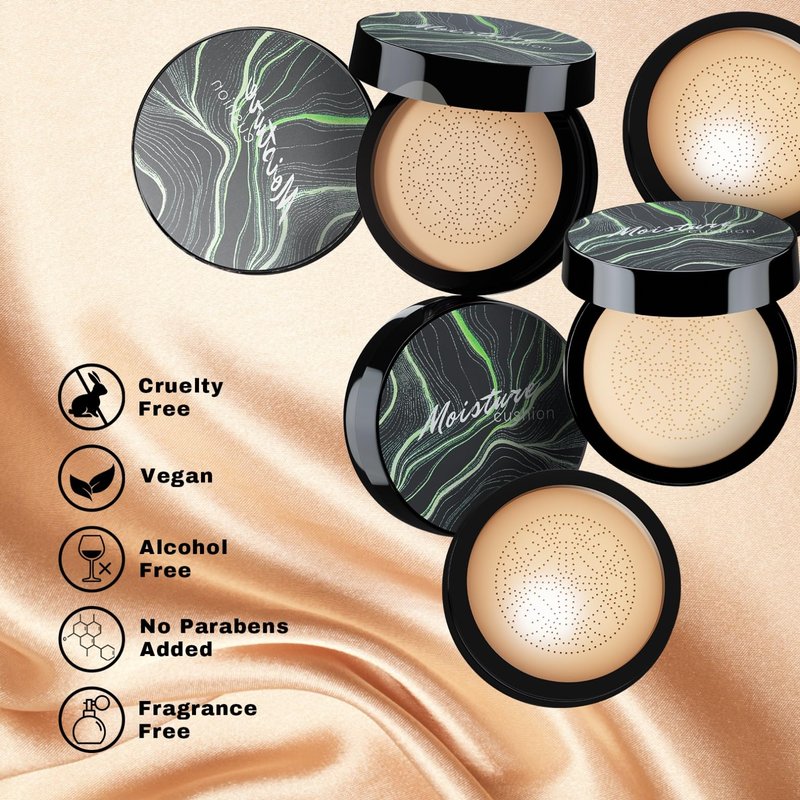 Mushroom Head Air Cushion CC Cream Gift Set, 1 Full-Size Makeup Foundation with 2 Refills & 1 Special Mushroom Head Puff, Self Adjusting Concealer (Natural)