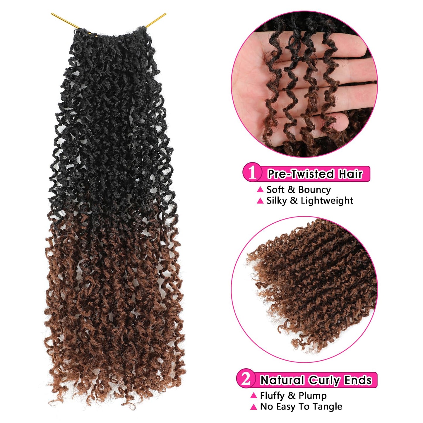 NAYOO Pre-Looped Yanky Twist Crochet Hair - 10 Inch 8 Packs (30 Stands/Pack) Spring Mini Twist Short Bob Passion Twist with Curly Ends Synthetic Pre-Looped Crochet Hair for Black Women(10 Inch, T30)