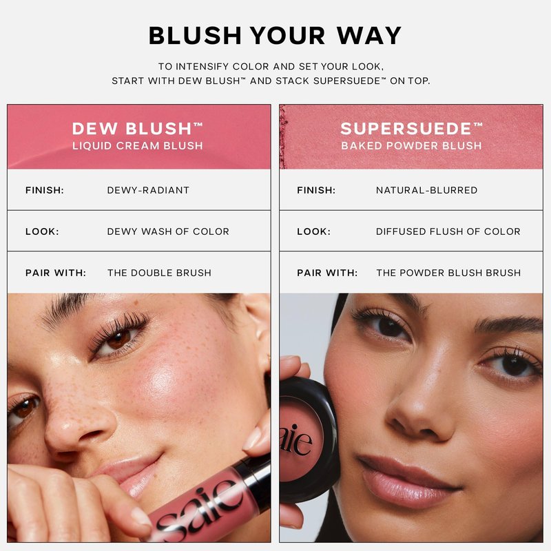 Saie Dew Liquid Blush for Cheeks - Hydrating Cream Blush Stick with a Blendable + Buildable Formula - Skincare Infused Dewy Cheek Tint for a Natural Flush - Glowy Makeup Essential - Spicy (.40 oz)