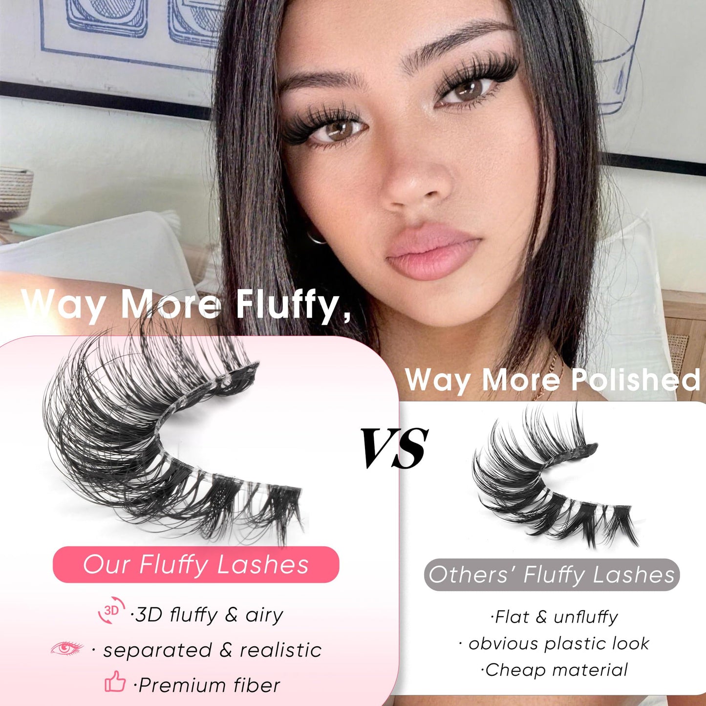 False Lashes Natural Look Fake Eyelashes Wispy Cat Eye Lashes Clear Band False Eyelashes 16MM Faux Mink Lashes Pack 7 Pairs by Ruairie