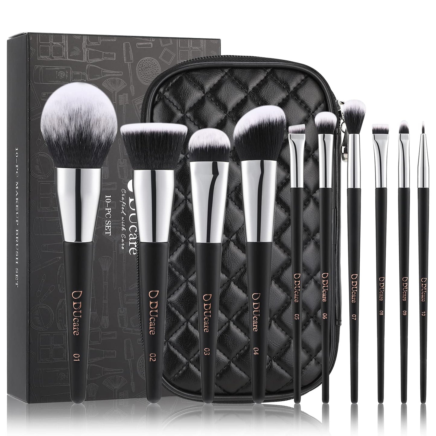 DUcare Travel Makeup Brushes with Bag 10Pcs Makeup Brush set Premium Synthetic Kabuki Foundation Blending Brush Face Powder Blush Concealers Eye Shadows