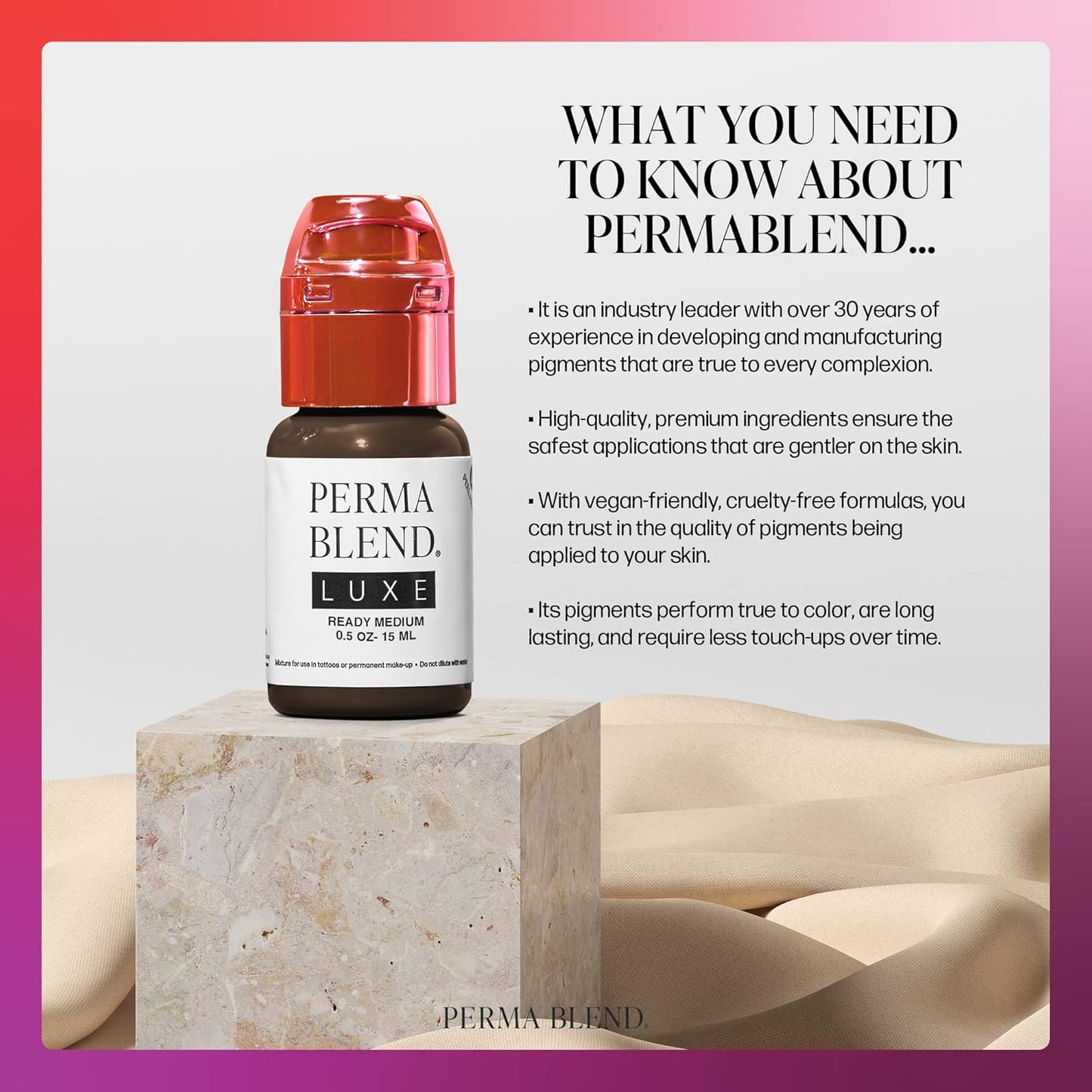 Perma Blend Luxe Microblading Ink - Enhance Lip Color & Permanent Eyeliner - Medium Brown Vegan Tattoo Ink | 0.5 oz