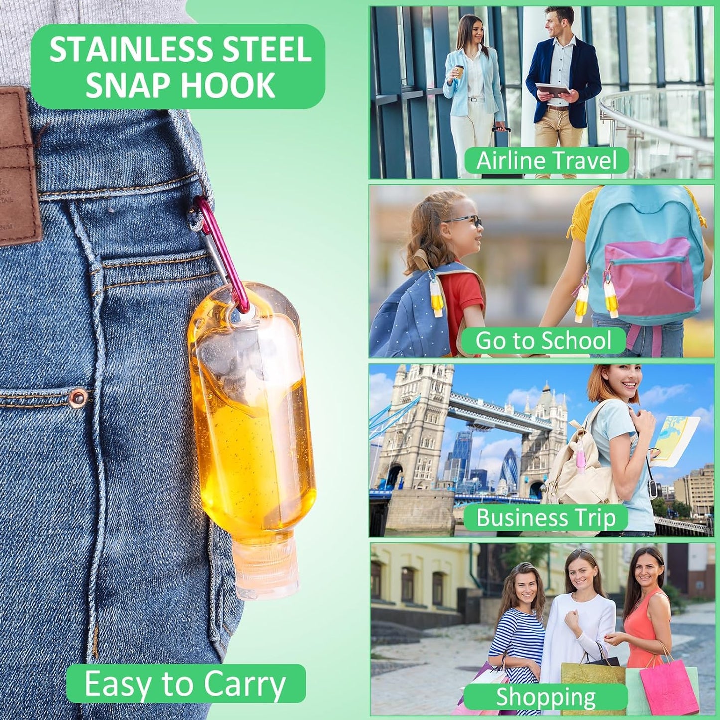 Traveling Bottles Set - 50 Pcs 2oz Clear Plastic Hand Sanitizer Holders | Refillable Liquid Containers with Keychain