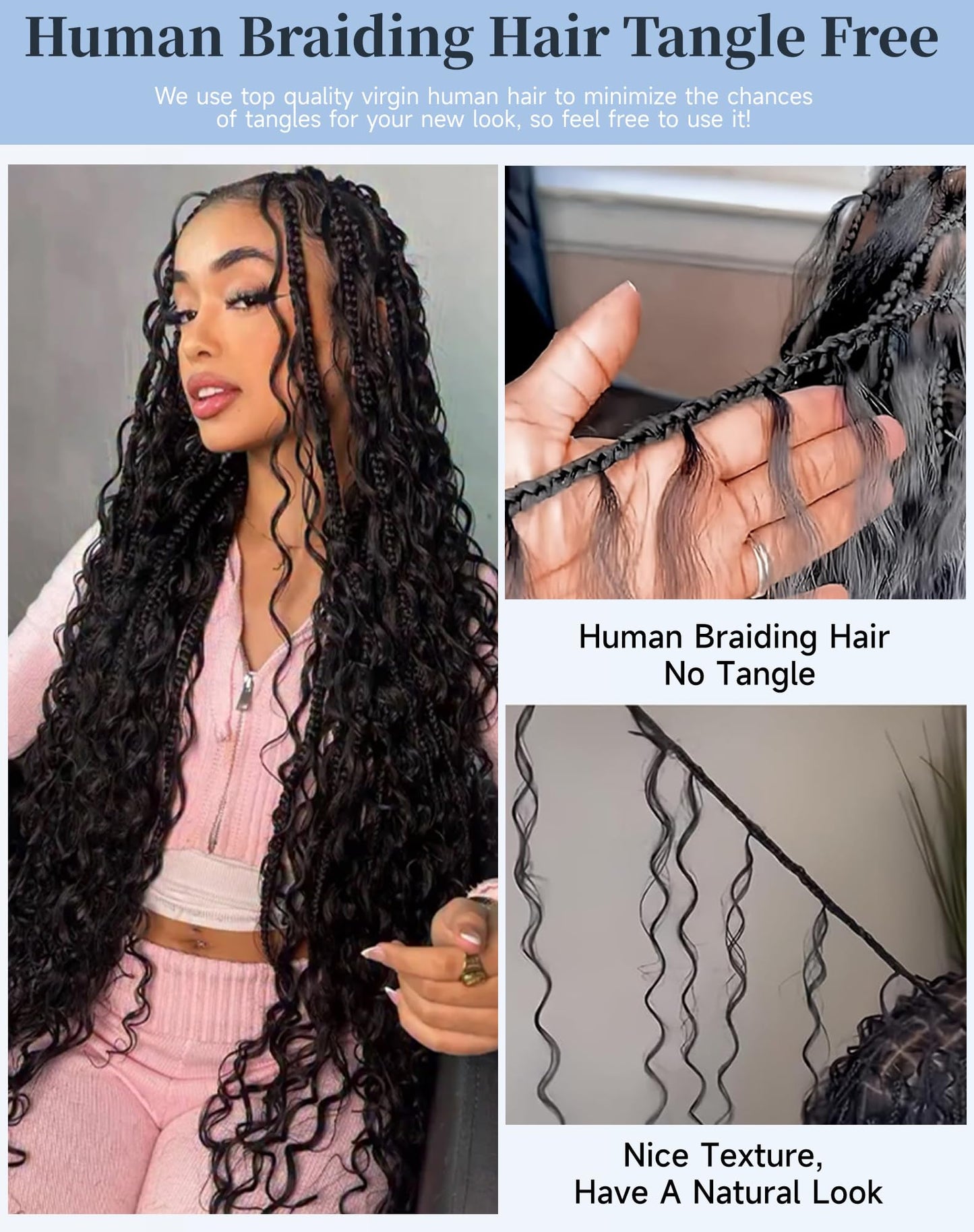 Human Braiding Hair For Boho Braids 110g Curly Boho Hair For Braiding Knotless 12A 100% Unprocessed Brazilian Virgin Hair Extensions Bulk Bohemian 4 Bundles/Pack Natural Color 20Inch