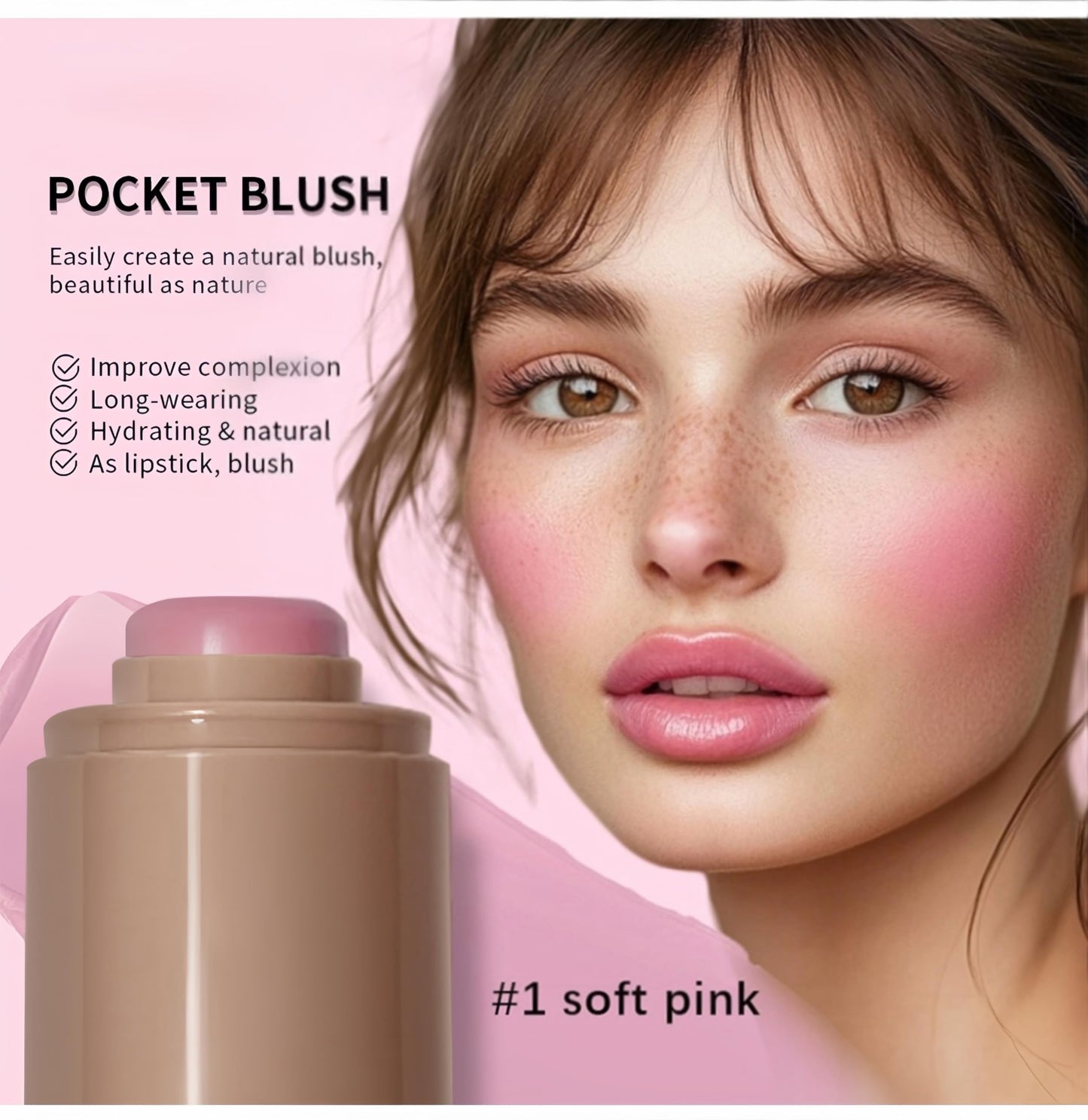 MAEPEOR Matte Blush Stick Creamy Natural Looking Finish Face Blush Long-Lasting Lightweight Buildable Blushes Stick for Cheeks (03 Bright Coral)