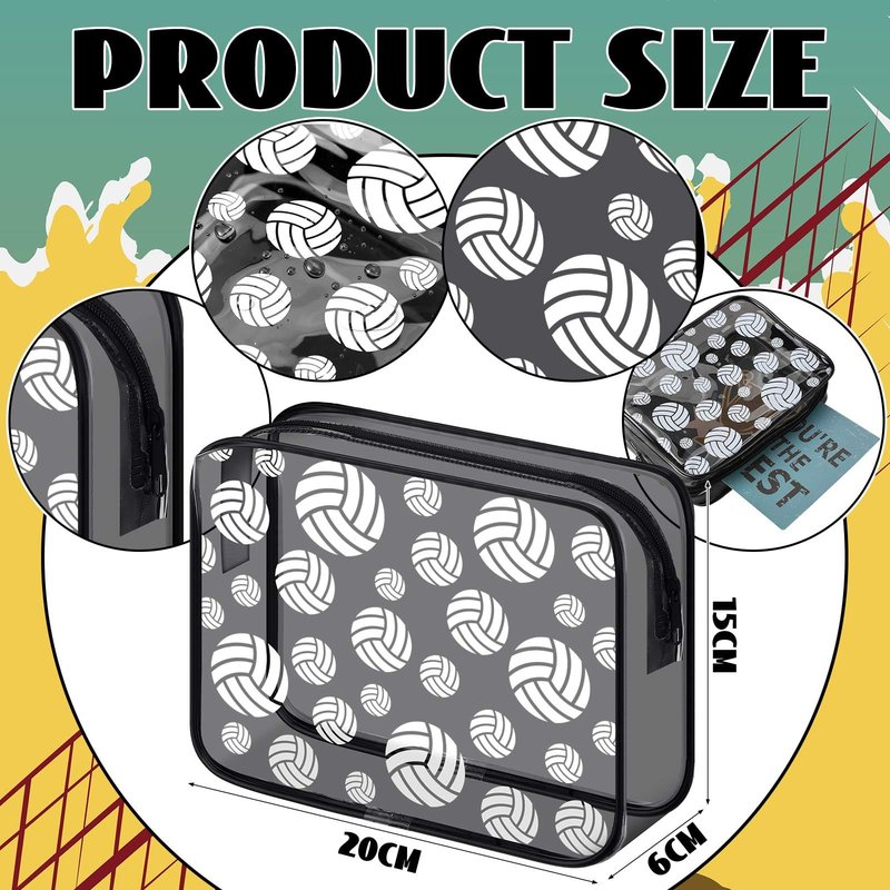 Kacctyen 20 Pcs Volleyball Team Gifts for Girls Women Cosmetics Bag PVC Transparent Black Waterproof Makeup Bag Volleyball Theme Party Favor 8 x 6 x 2.4'' Travel Pouch Portable Toiletry Storage