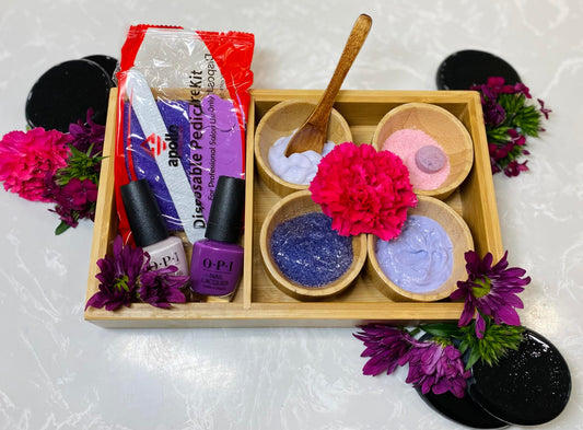 Pedicure Spa Tray, Bamboo Tray Set includes 4 bamboo bowls, bamboo spoon, Bamboo Spa Tray: 10 x 6 x 1.3 inches