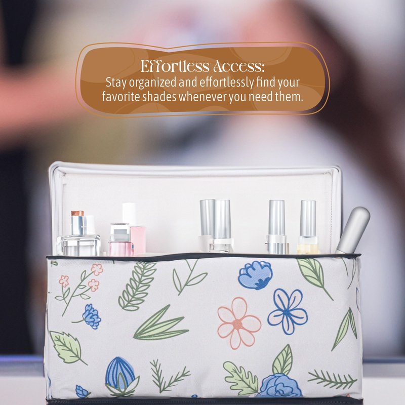 UpNail Stylish Nail Polish Organizer | Holds up to 40 nail polish Bottles | Durable 600D Polyester Material | Printed Design with EVA Tray & Backside Pocket