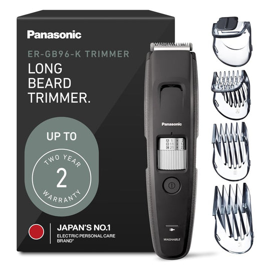 Panasonic Long Beard Trimmer for Men, 58 Length Settings and 4 Attachments to Cut and Detail, Corded or Cordless Beard Trimmer for Men – ER-GB96-K (Black)