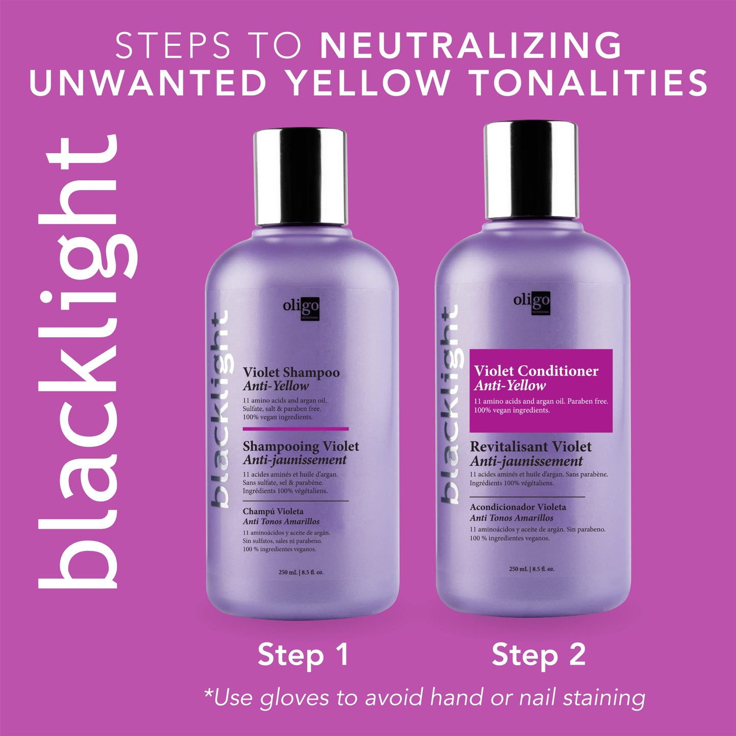Oligo Professionnel - Blacklight Violet Conditioner - Purple Conditioner for blondes - Vegan - Eliminate Yellow Tones - Refresh Faded Highlights - Argan oil - Hydrating Formula - 8.5oz