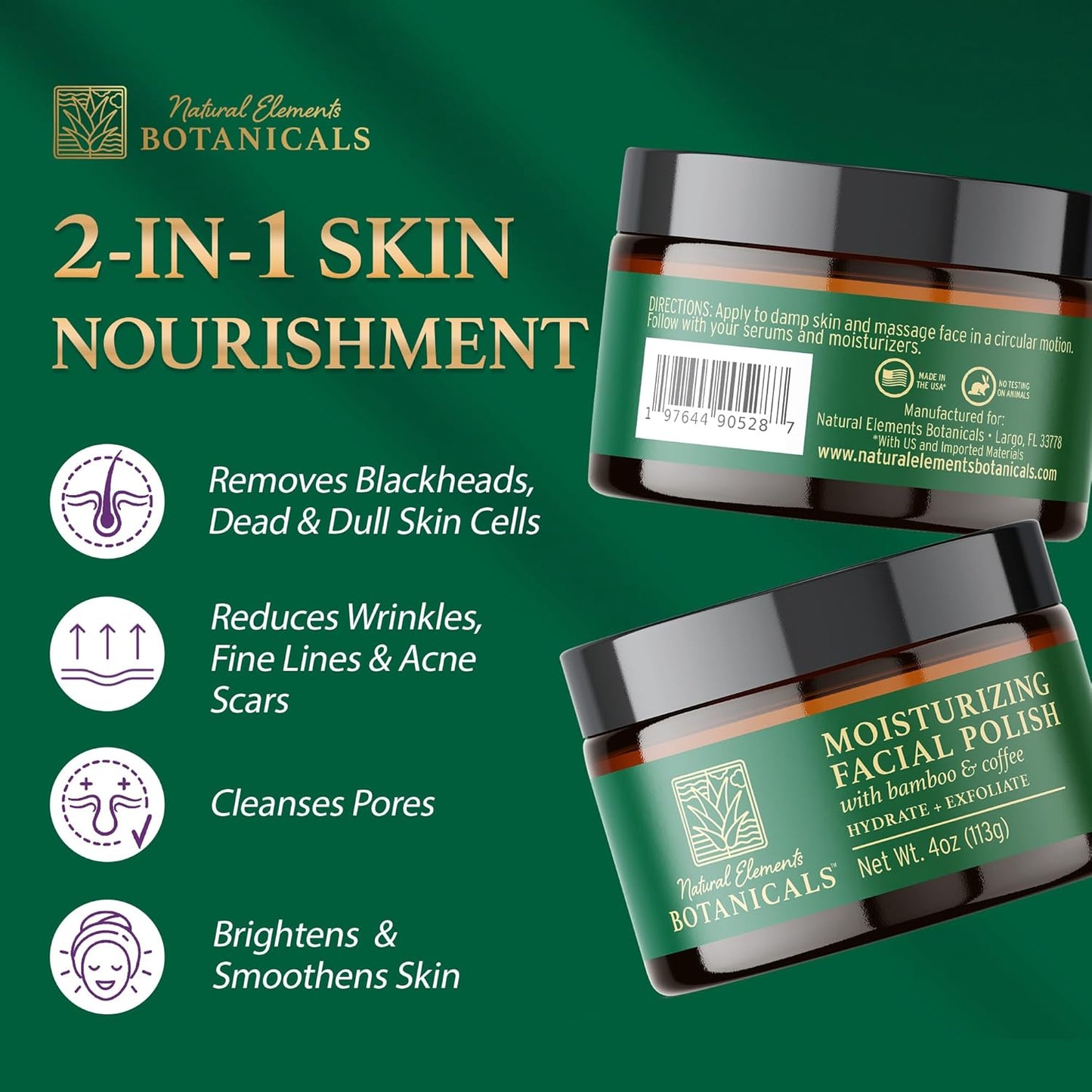 Moisturizing Facial Polish - Gentle 2-in-1 Face Scrub with Bamboo & Coffee | Hydrating Exfoliator, 4 oz