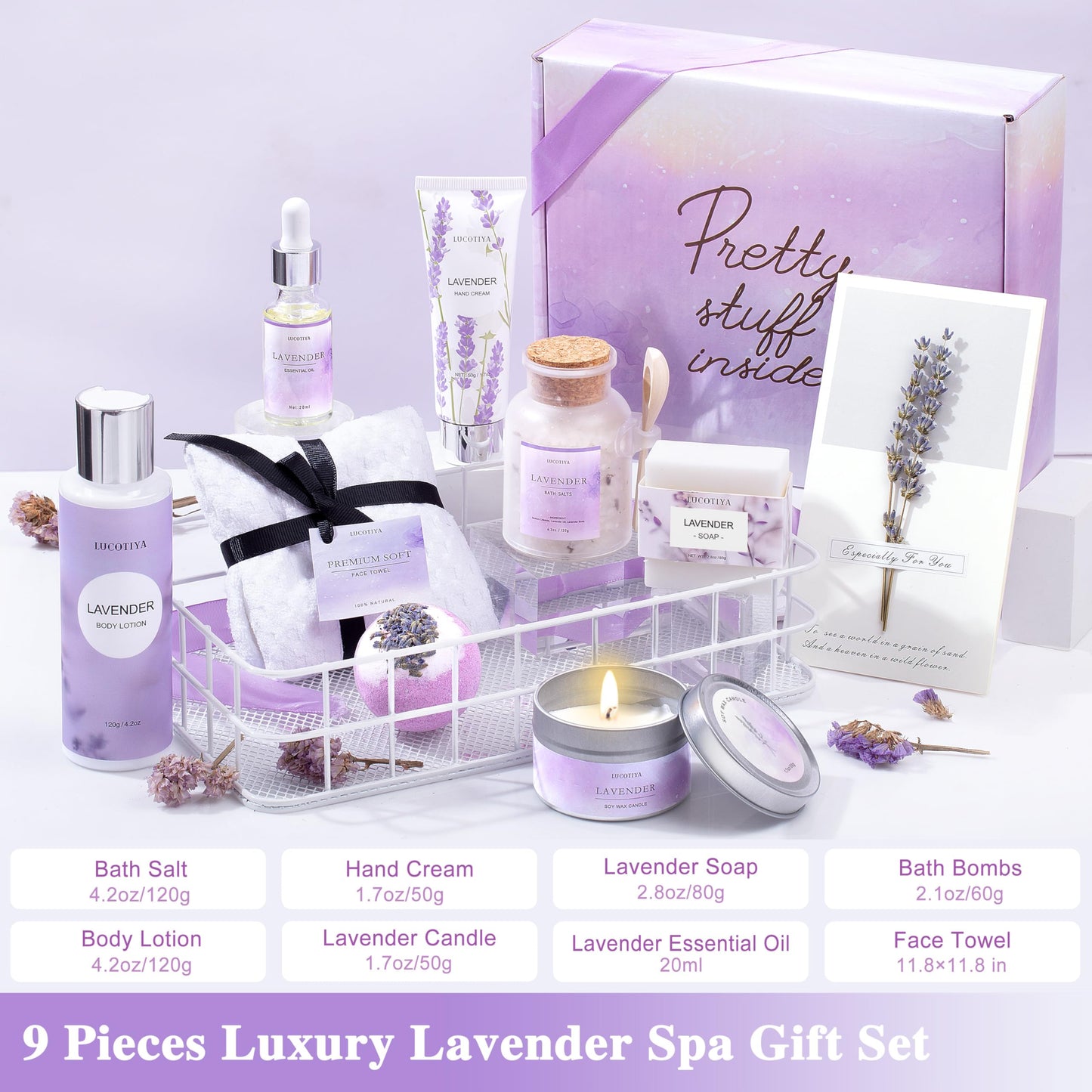 Gifts for Women Gift Basket for Women - 10 Pc Lavender Bath and Body Sets