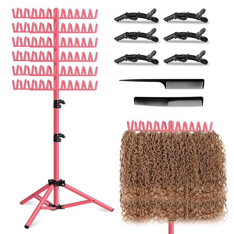 LPHGFZA Braiding Hair Rack, 144 Pegs Braiding Rack Stand for Hair, 2-sided Height Adjustable Standing Hair Extension Holder with Stylist Hair Braiding Tools
