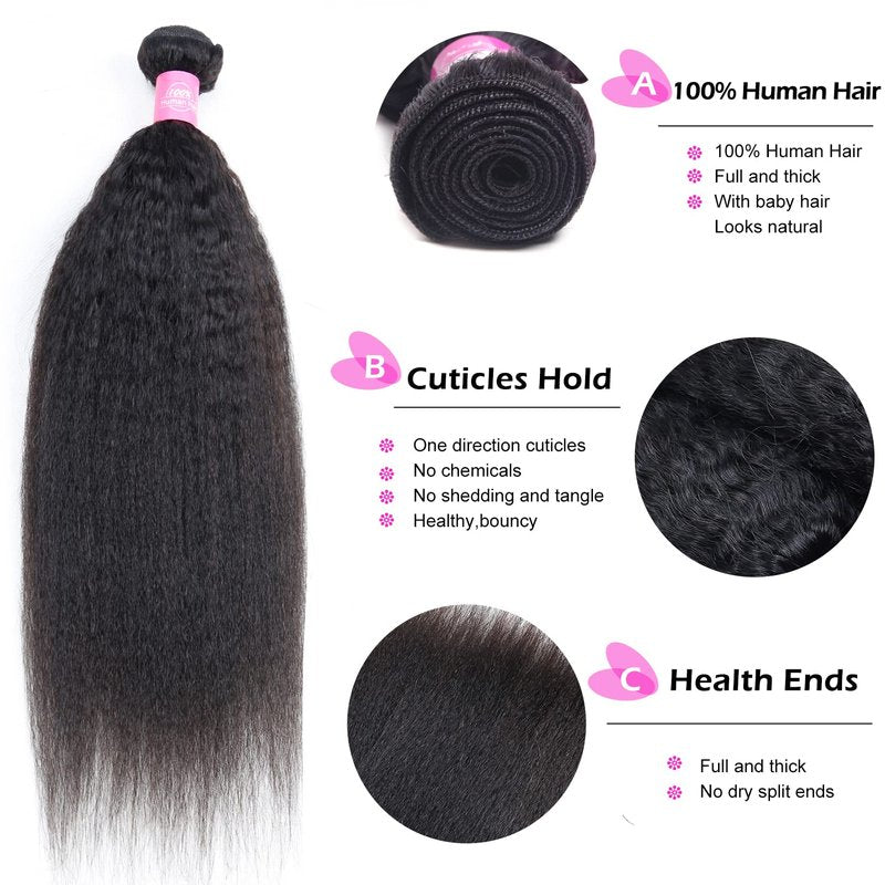 Kinky Straight Bundles Human Hair 18 inch Yaki Straight Hair 1 Bundle 10A Brazilian Kinky Straight Human Hair Weave Extensions For Black Women 100g/bundle Natural Color