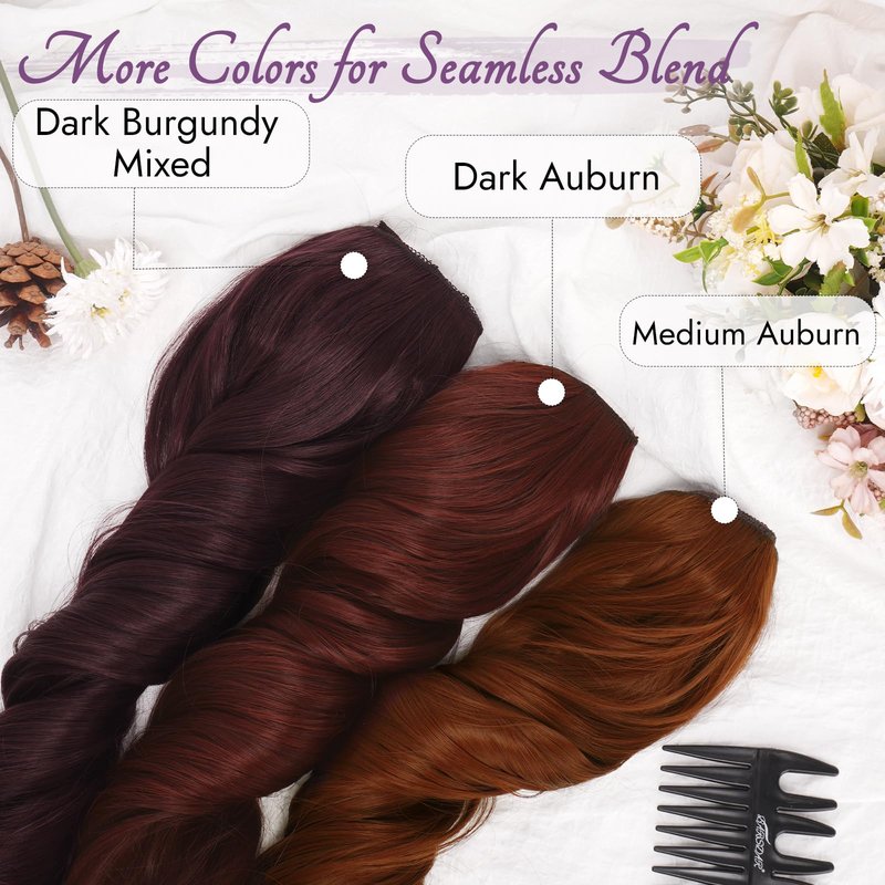 BARSDAR Dark Burgundy Clip in Hair Extensions - 20 Inch Loose Wavy Clip in Hair Extensions for Women, 5 PCS Layered Red Extension Lace Weft Voluminous Soft Synthetic Burgundy Hairpieces