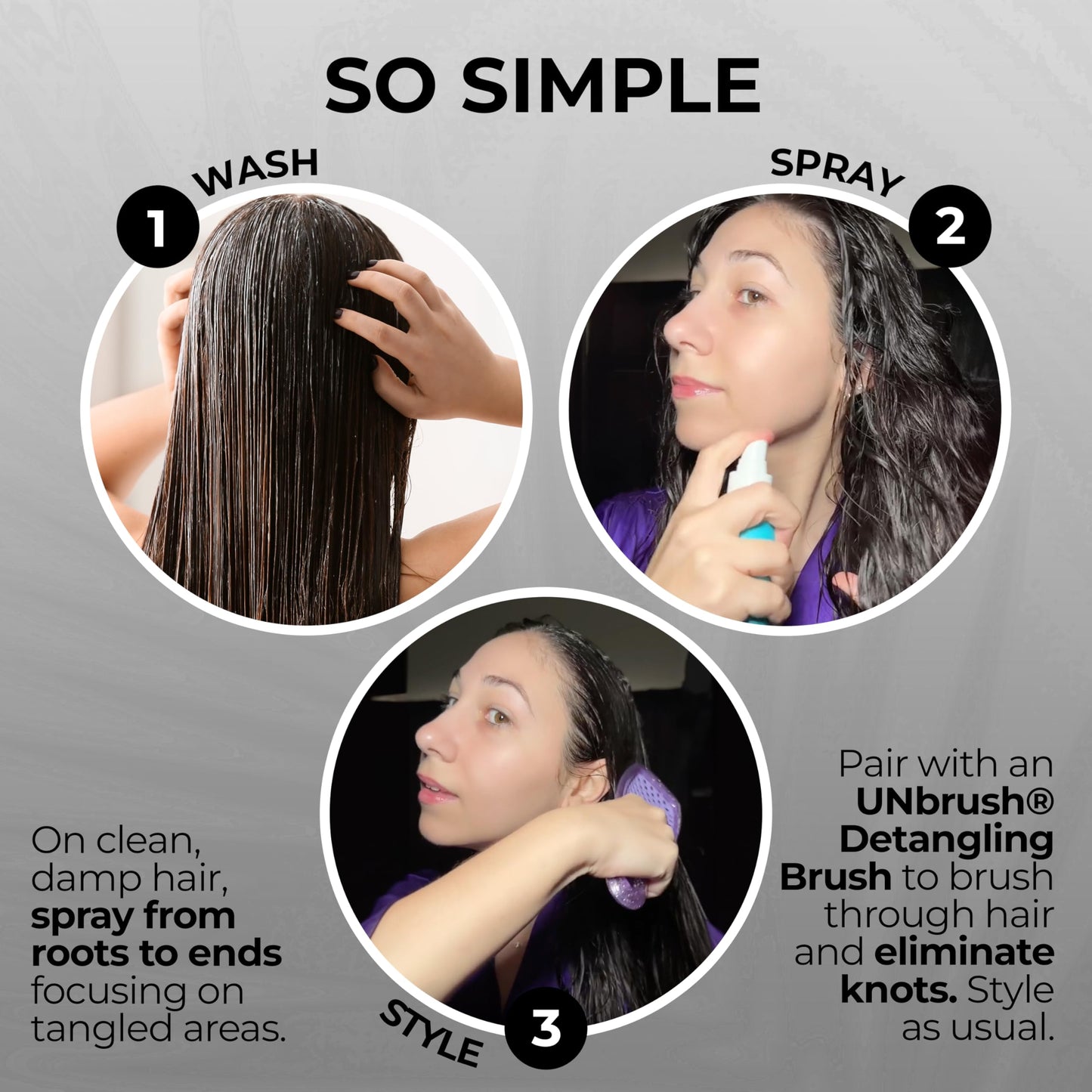 FHI Heat UNbrush Detangling Brush and UNwinder Detangling Spray Combo Pack - Tangle-Free Hair, Pain-Free Brushing, Anti-Static Bristles, Lightweight Hair Brush, Midnight