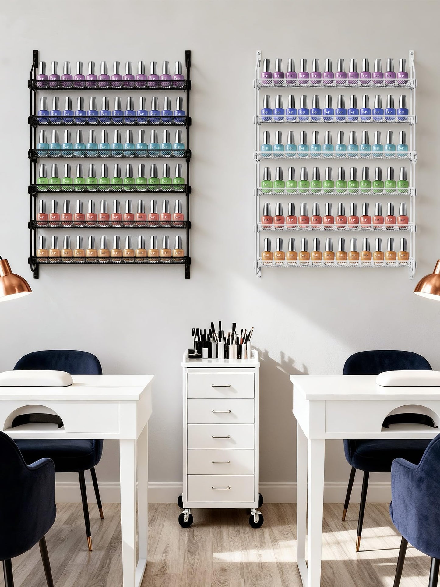 GIGIFTREE Nail Polish Organizer Wall Mounted, 6 Tier Metal Storage Rack Holds 90 Bottles, Multifunctional Organizer for Essential Oils Paint Perfume, White