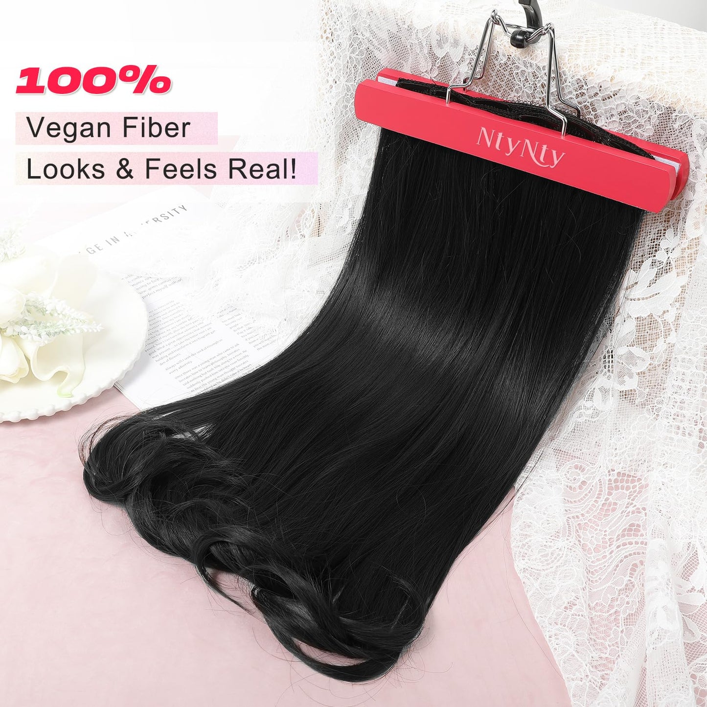 NTYNTY Clip in Hair Extensions, 4PCS 16 Inch Clip in Extensions for Women Layered Cut Natural Lightweight Hairpieces with Thinner Softer Invisible Weft - Black