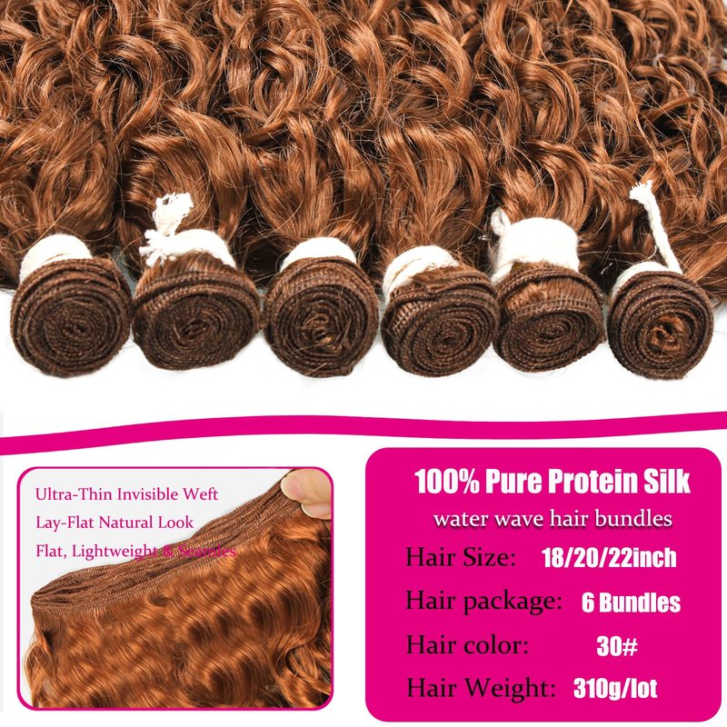 UENOKIPS Water Wave Hair Bundles 100% Pure Protein Silk Curly Bundles 18 20 22 Inch 6 Bundles 310g Synthetic Soft Natural Look Human Hair Feel Wet and Wavy Hair Extensions Brown