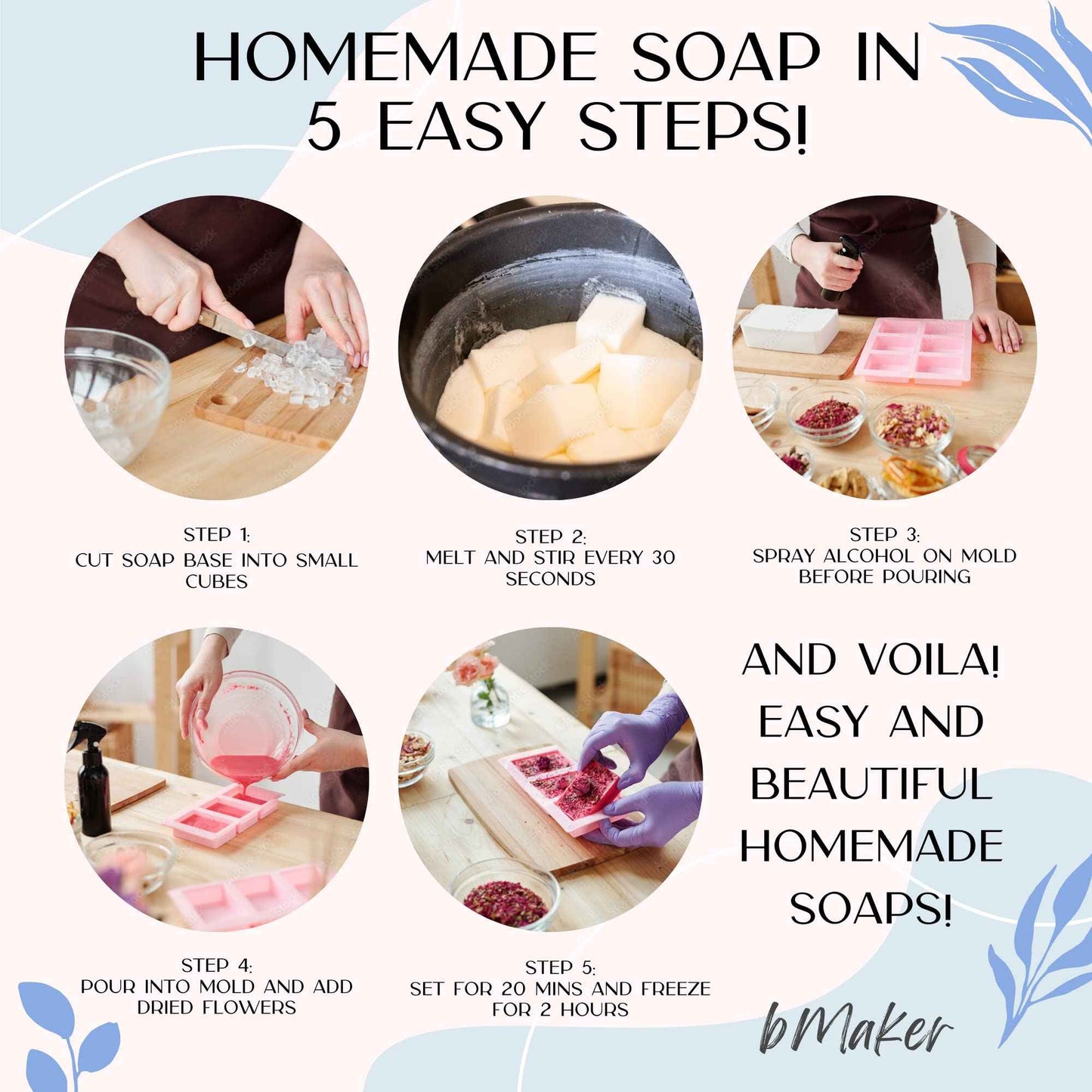 bMAKER All-Natural Goats Milk Melt and Pour Soap Base (2lb Blocks) - Moisturizing and Nourishing for Skin, Soap Making Supplies, Goat Milk Soap, Soap Base for Soap Making Melt and Pour