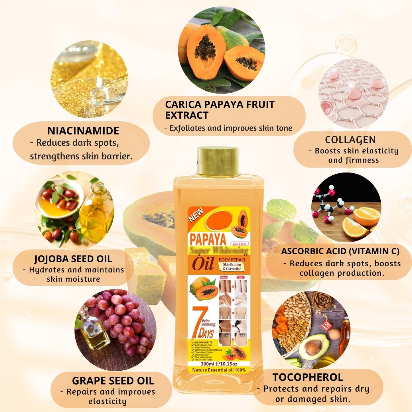 500ml Papaya Oil for Skin Brightening - Organic Papaya Oil for Face - Soft 7 Body Oil, Moisturizing
