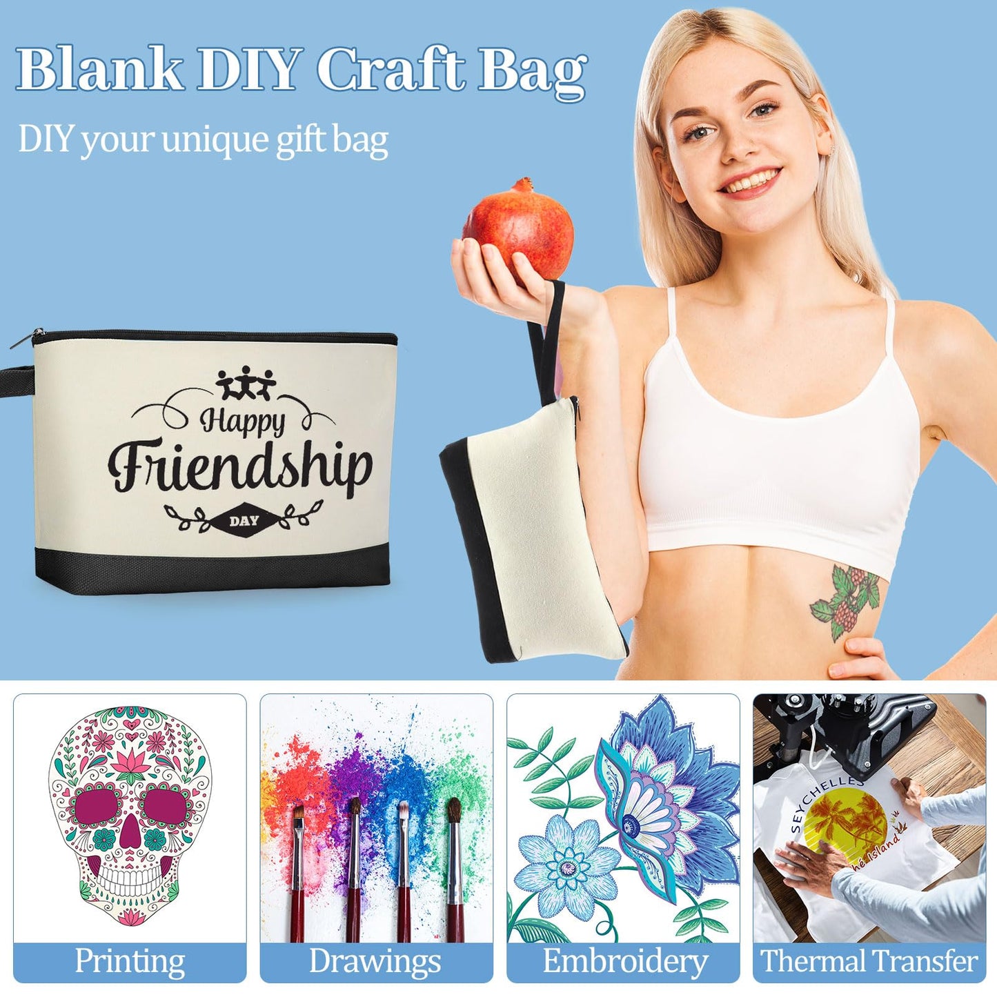 Silkfly 30 Pcs Cotton Canvas Makeup Bags Canvas Cosmetic Zipper Bags 10.2 x 5.5 x 2'' Blank DIY Pouch Bulk with Bottom Pencil Case Travel Toiletry Pouch for Women Gift (Black,Beige)