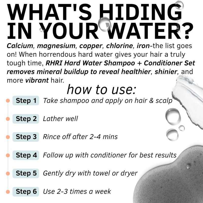 Hard Water Shampoo & Conditioner Set | Hydrating Hair Treatment for Shine & Manageability | Clarifying Wash with Bentonite Clay, Volcanic Ash, Lactic Acid | Metal Detox Shampoo with Collagen 32 FL oz