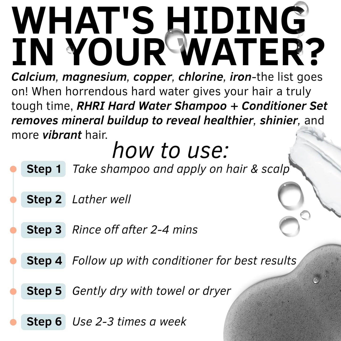 RHRI Hard Water Shampoo & Conditioner Set | Metal Detox Shampoo with Collagen | Hydrating Hair Treatment for Shine & Manageability | Clarifying Wash, Bentonite Clay, Volcanic Ash, Lactic Acid 32 FL oz