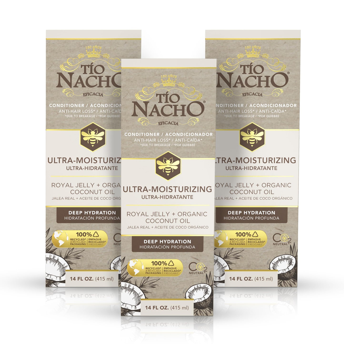 Tio Nacho Ultra-Moisturizing Frizz Control Conditioner with Organic Coconut Oil and Royal Jelly, Deep Hydration and Shine for Dry or Damaged Hair, with Natural Botanical Extracts, 14 fl oz (Pack of 3)