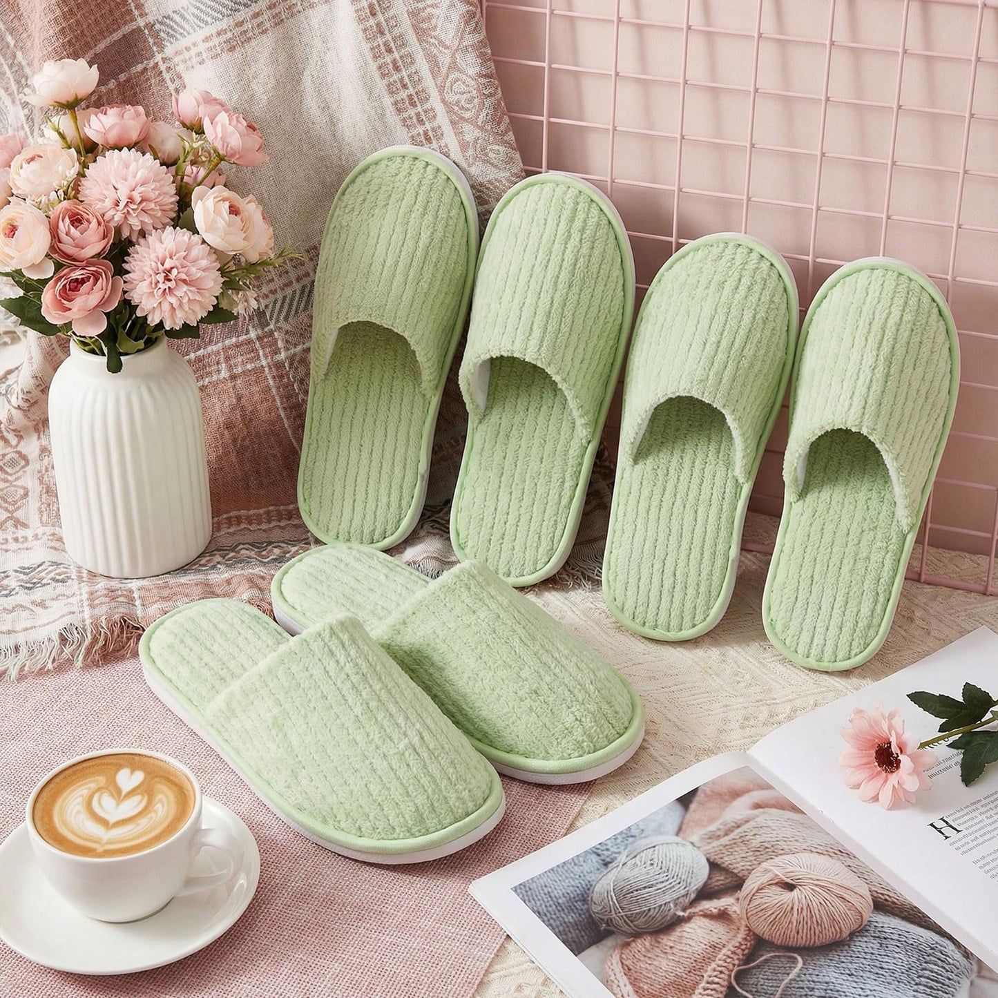 Panitay 20 Pairs Reusable Spa Slippers for Guests Washable House Slippers with Triple Layer Coral Fleece for Home Indoor Hotel Travel, Closed Toe(Grey, White)