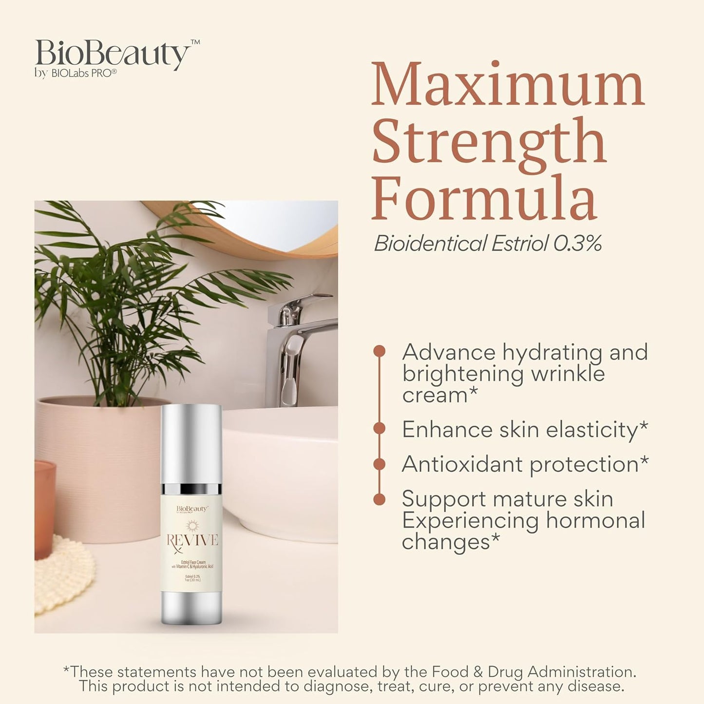 Revive Day Cream - Bioidentical E3 0.3% Face Cream with Vitamin C, Hyaluronic Acid & Peptides | 1oz for Radiant Skin