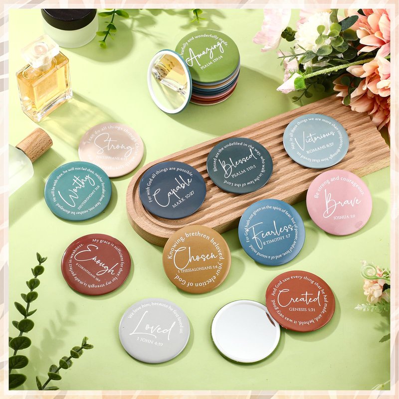 Geelin Mini Christian Gifts Mirror for Women Bulk Inspirational Bible Verse Scripture Portable Mirrors Small Church Gifts for Mother Women History Month VBS Party Favor(120 Pcs,Morandi)