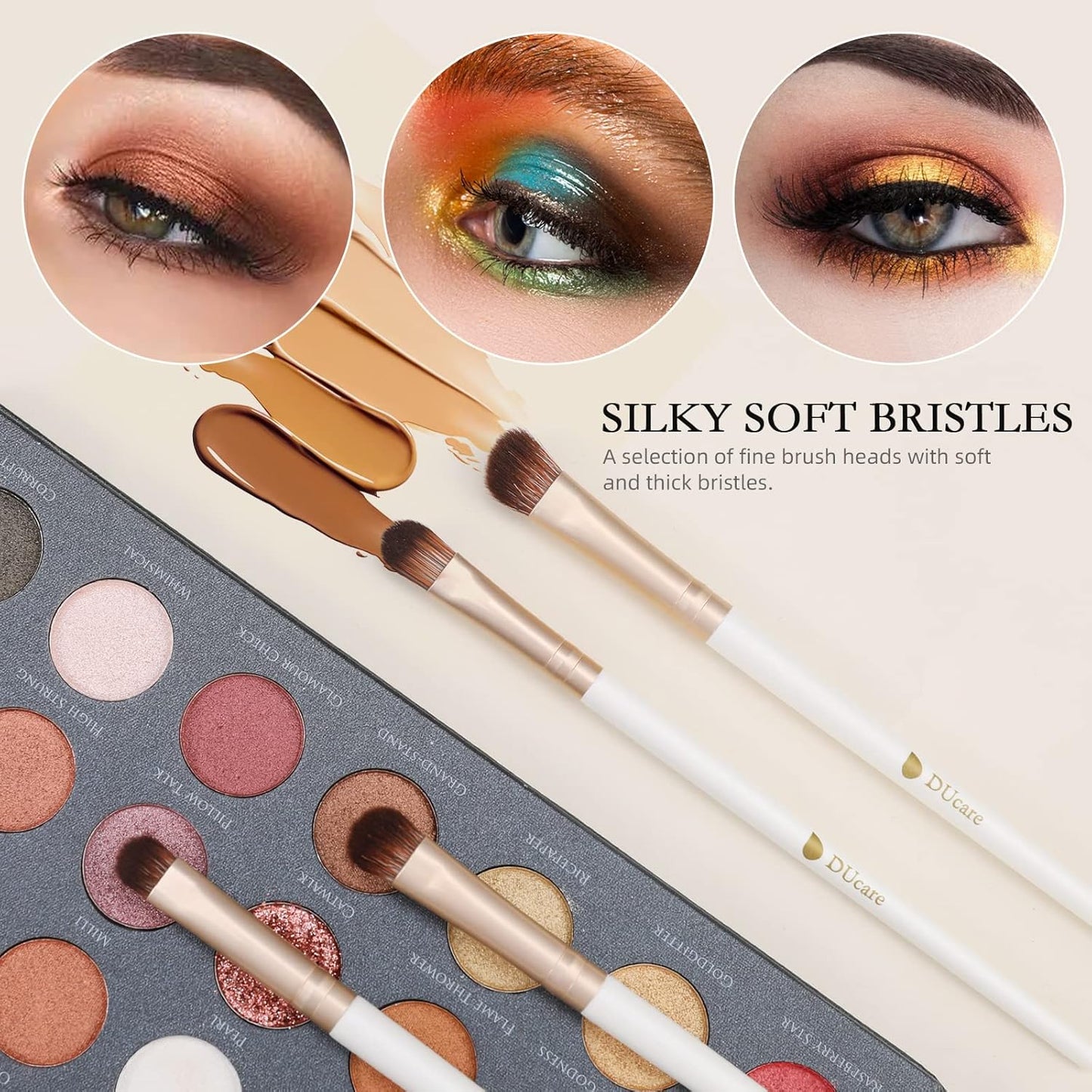 Makeup Brushes Set - 14Pcs Professional Synthetic Brush Kit for Blush, Foundation, Eyeshadow | Includes Makeup Bag, White