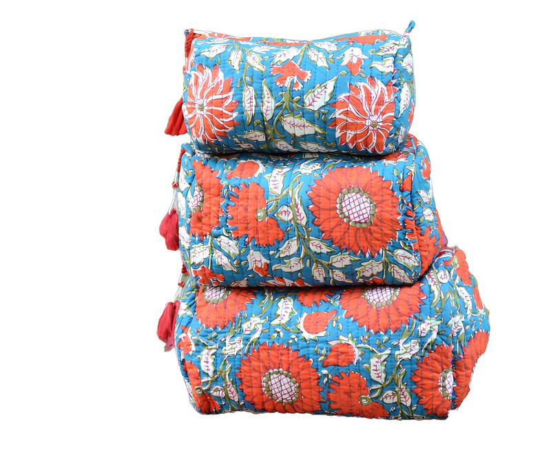 INDACORIFY 100% Cotton Block Print Cosmetic Toiletry Bags Boho Beauty Toiletry Kits Travel Case Pouch for Women's Printed Cotton Tote Bag (Pattern- 3)
