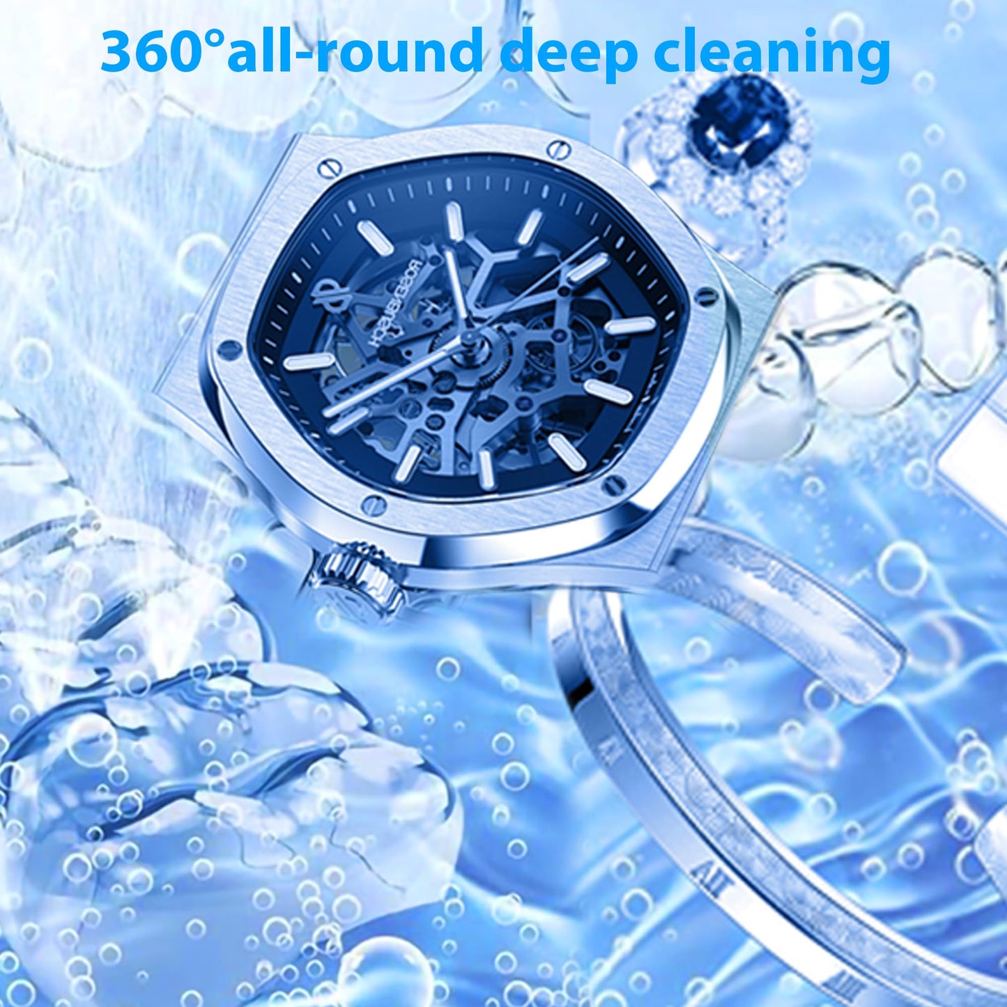 YINPAD Ultrasonic Retainer Cleaner Machine,48 kHz Ultrasonic Cleaner,700ML Portable Ultrasonic Cleaner for Braces, Mouth Guards, Aligner, Toothbrush, Glasses, Jewelry(White)