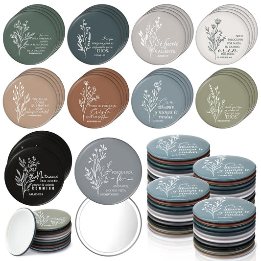 GlikCeil 80 Pcs Christian Compact Mirror Bulk for Women Inspirational Bible Verse Pocket Mirrors Mini Purse Makeup Mirror Christian Church Gift for Women VBS Church Party Favor (Spanish Bible)