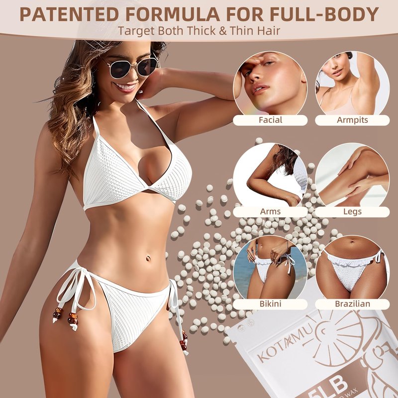 KOTAMU Hard Wax Beads, 2.5lb Waxing Beads for Full Body Bikini Brazilian Facial Leg Sensitive Skin Hair Removal, Unscented Wax Beans Target All Hair Types, Ideal for Women Men at Home & Salon Waxing