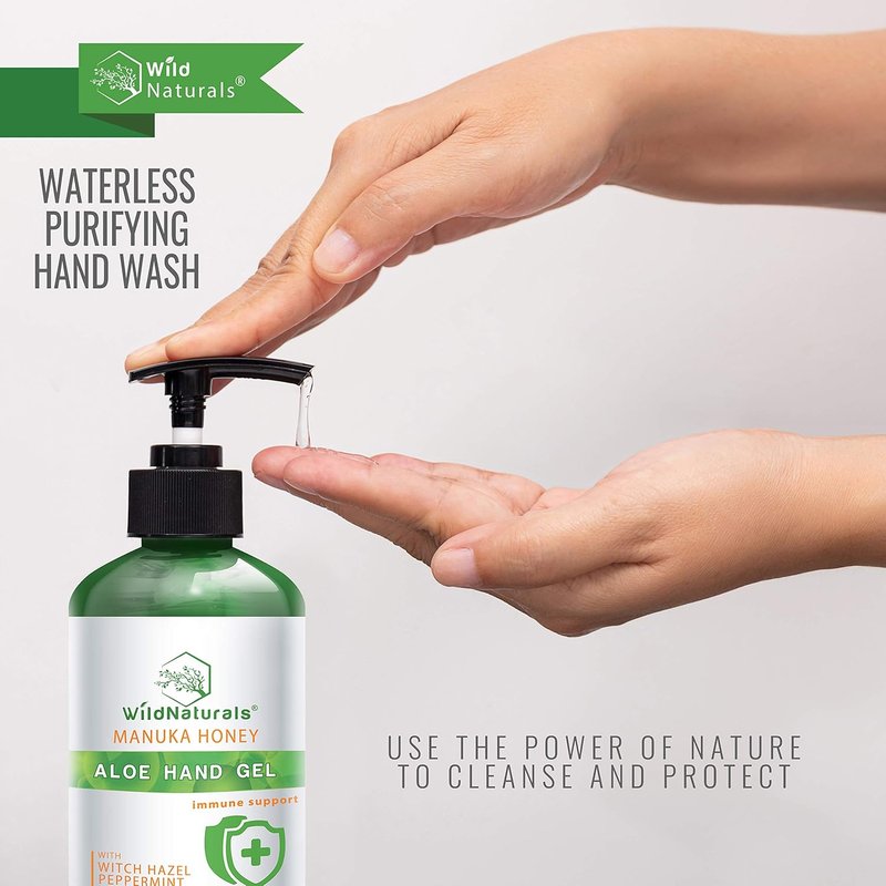Wild Naturals Aloe Vera Gel Hand Cleaner - Organic Waterless Wash with Manuka Honey & Essential Oils | 8 oz